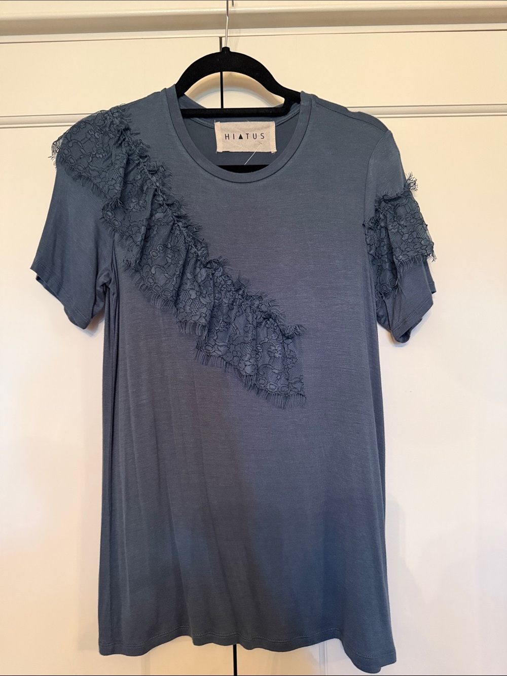 Women's Blue Lace-Trim Crewneck Tee